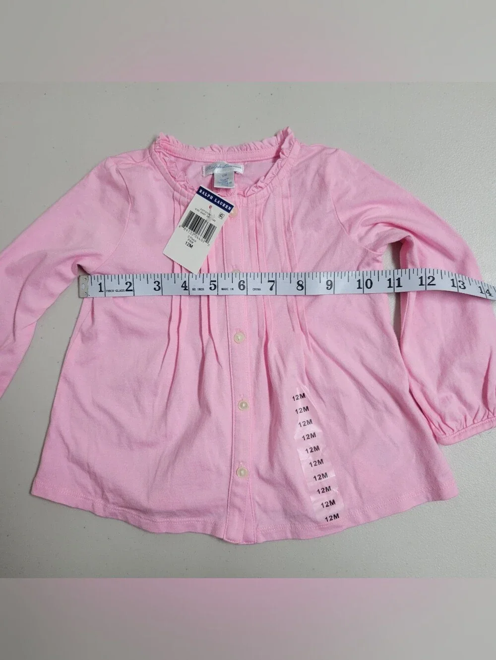 Ralph Lauren NWT Girls' Pink Long-Sleeve Button Front Top - 12M.